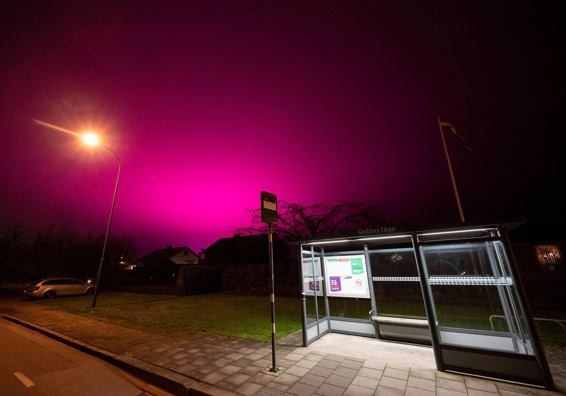 New greenhouse lighting causes the sky to turn purple, Trelleborg, Sweden - 25 Nov 2020