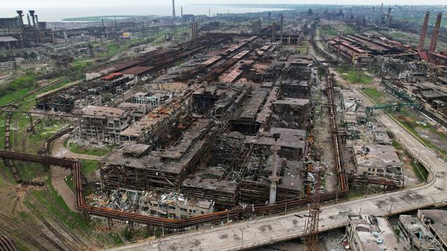 A view shows destroyed facilities of Azovstal Iron and Steel Works in Mariupol