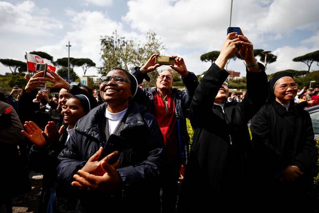 Pope Francis' first public appearance in five weeks on the day of his discharge from Gemelli hospital, in Rome