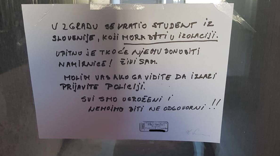 'Student je u izolaciji, zovite policiju ako ga vidite da izlazi'