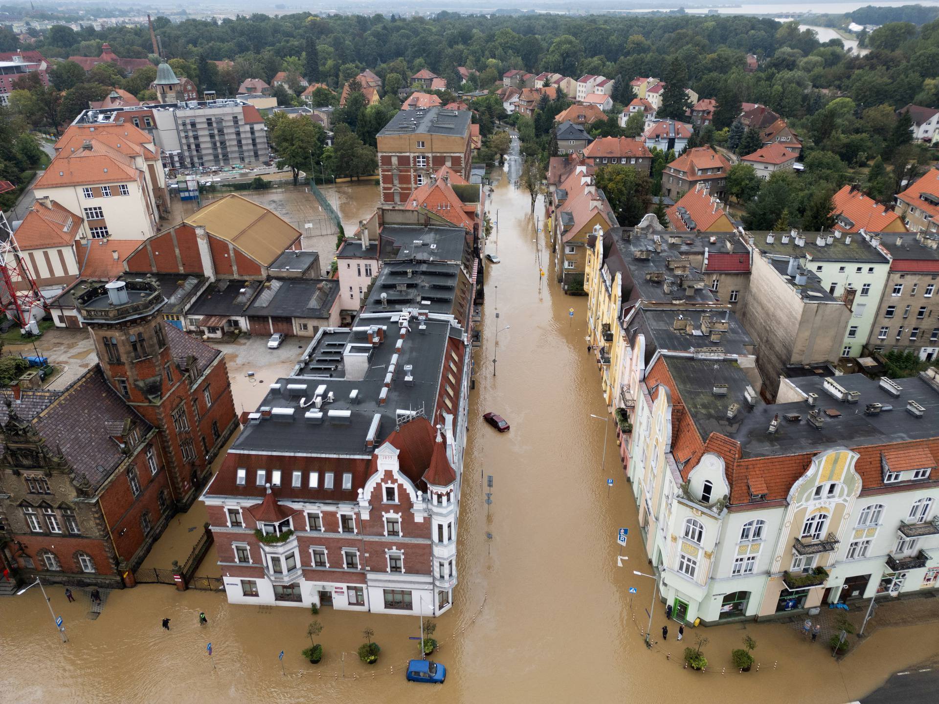 Nysa Klodzka river floods city of Nysa, Opole region