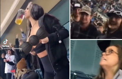 VIDEO Djevojka s pivom u ustima i bujnim oblinama izazvala pomutnju na stadionu