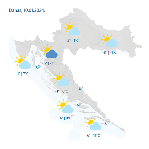 Danas sunčano i hladno. Podno Velebita i dalje olujni udari bure