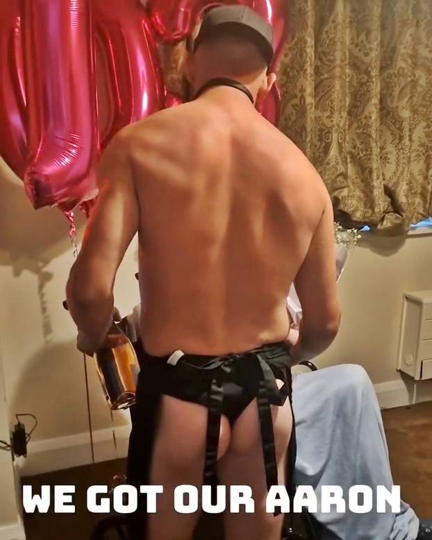 Tea and beef-cake! OAP gets Butler in the Buff for her 103rd birthday at care home