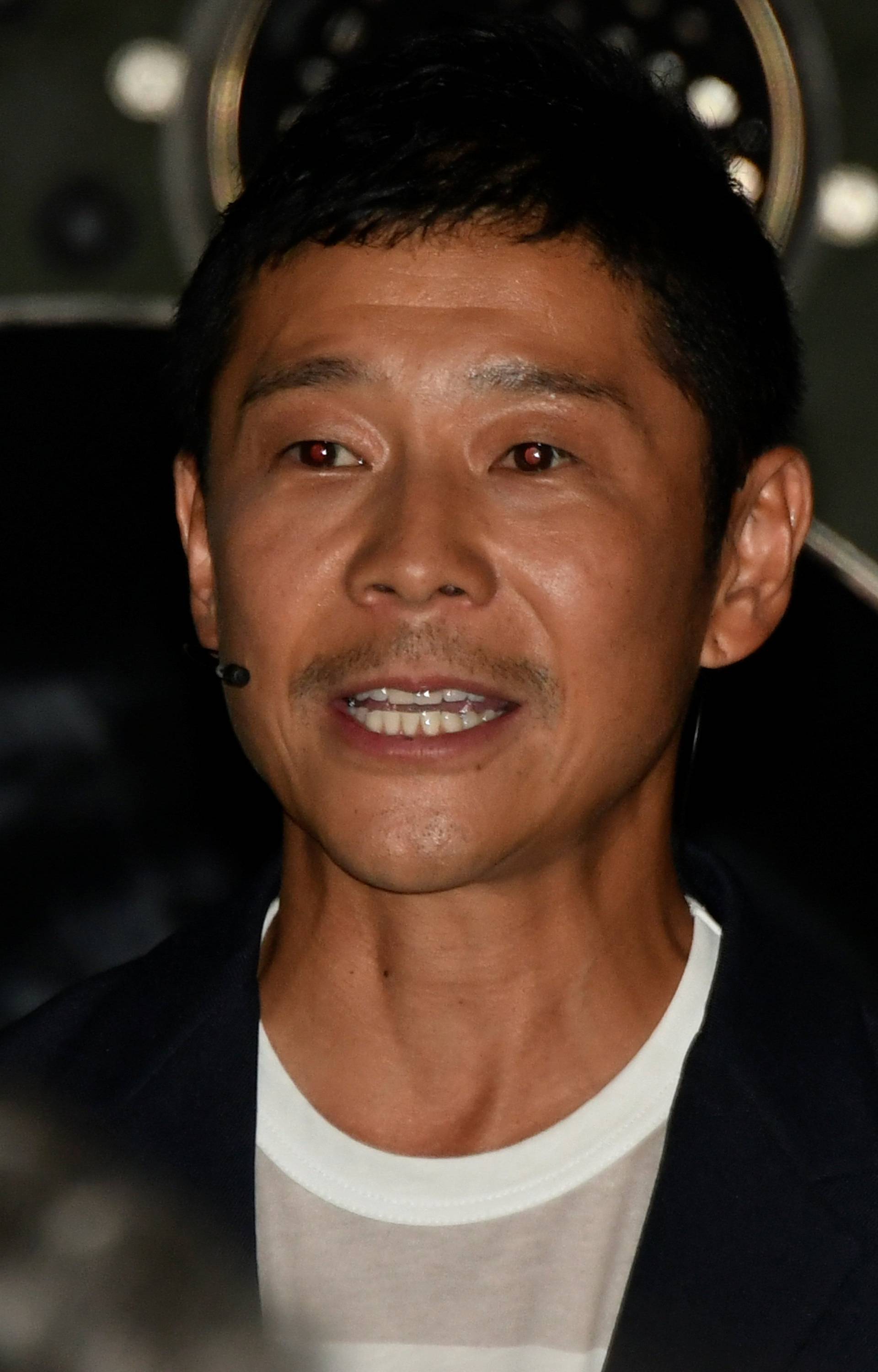 Japanese billionaire Yusaku Maezawa talks about being the first SpaceX private passenger to circle the moon aboard SpaceXâs BFR launch vehicle, during a press conference at the company's headquarters in Hawthorne