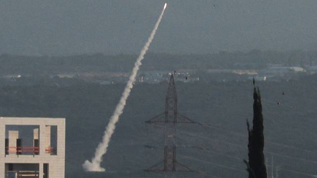 Israel's Iron Dome anti-missile system operates for interceptions in the northern city of Nahariya