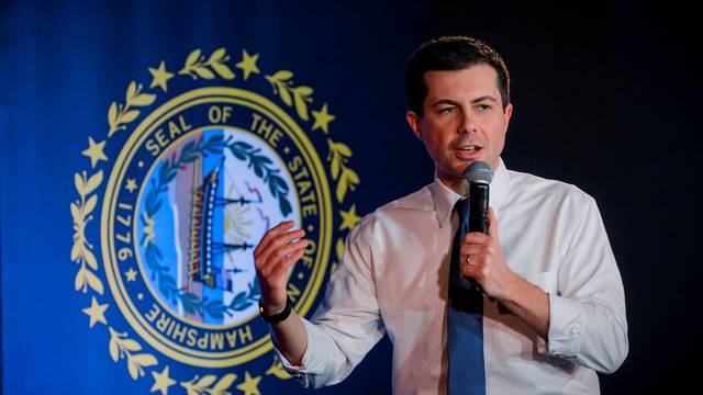 Democratic presidential candidate and former South Bend, Indiana mayor Pete Buttigieg speaks during a campaign stop in Portsmouth, New Hampshire