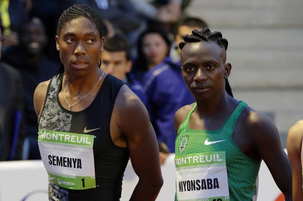 South African athlete Caster Semenya and Burundian Francine Niyonsaba at the start of a 2,000 metres at a small meeting in France