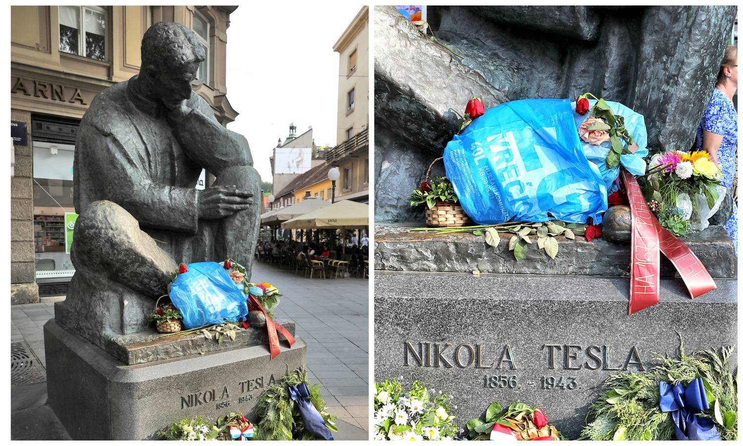 Sramota u centru Zagrebu: Na Teslin su spomenik bacili smeće