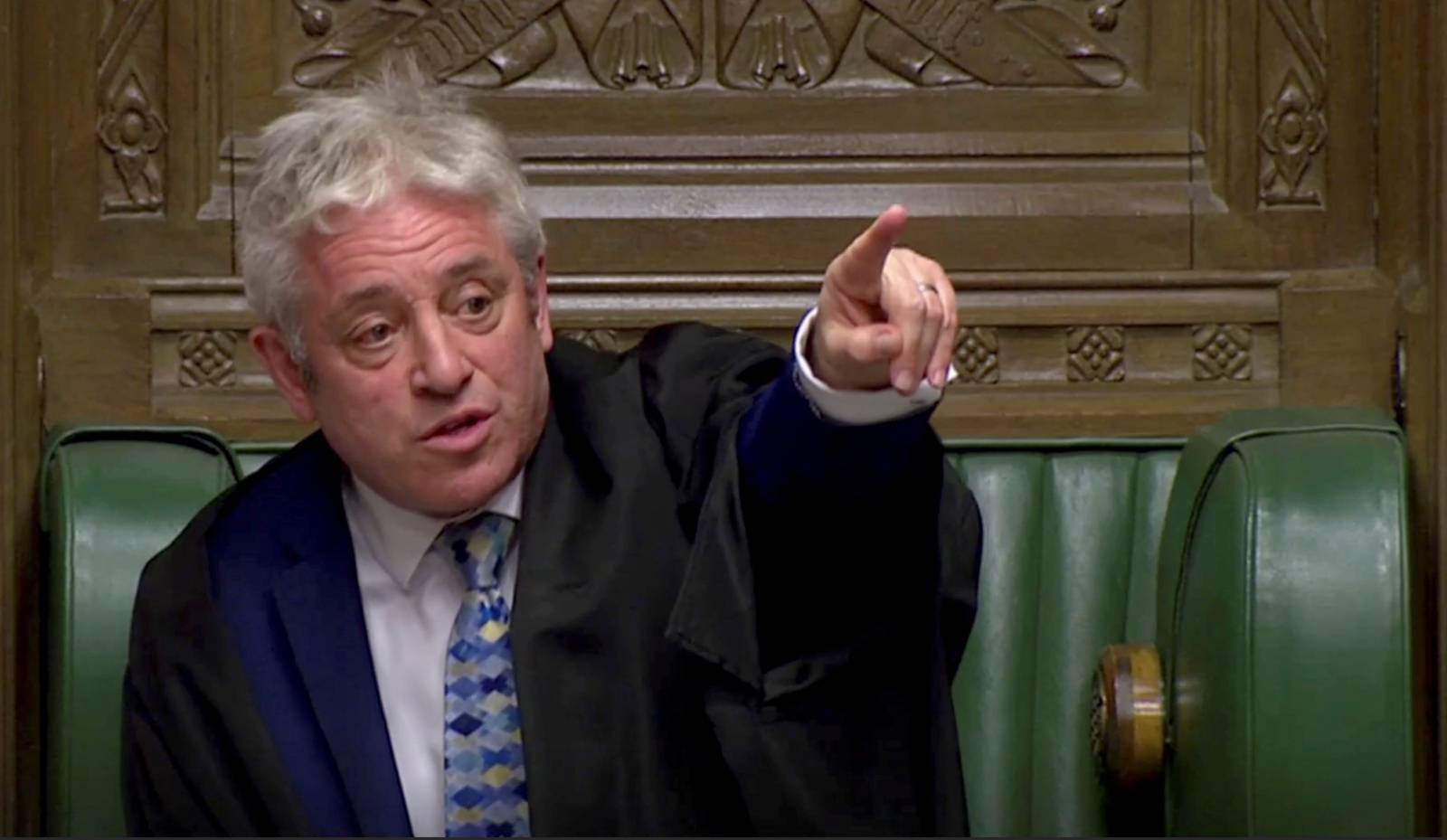 FILE PHOTO: Speaker of the House John Bercow gestures as he speaks after tellers announced the results of the vote Brexit deal in Parliament in London