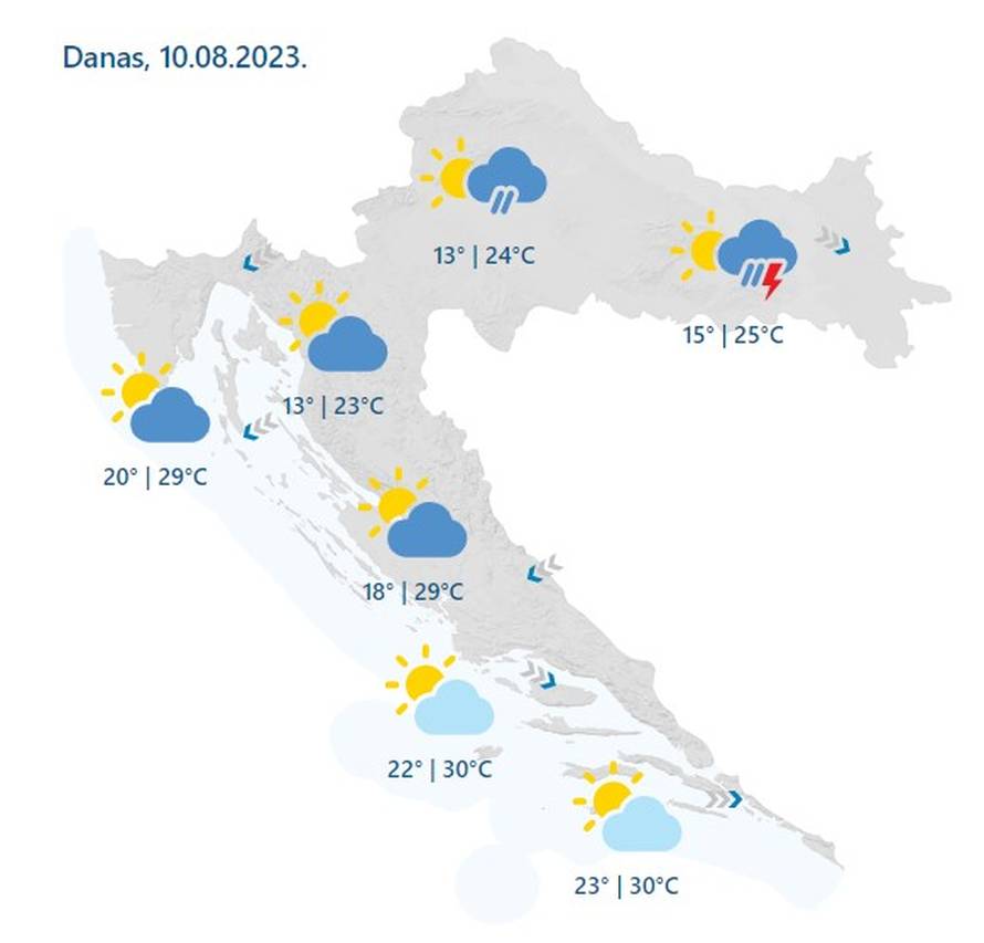 Kiša s grmljavinom, na snazi meteoalarm za Jadran zbog bure. Idućih dana sve toplije