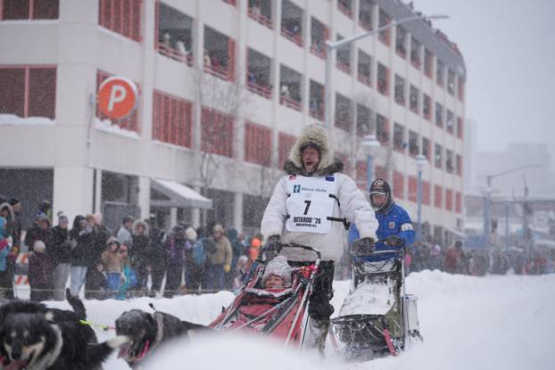 Ceremonial start of the 54th Iditarod Trail Sled Dog Race in Anchorage