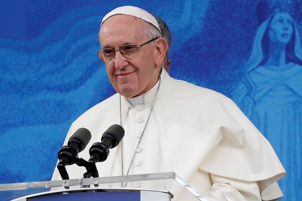 Pope Francis leads the Angelus at the Knock Shrine in Knock