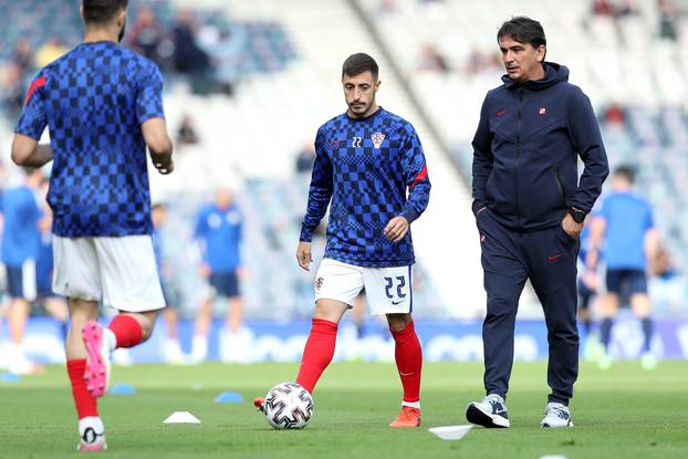 Glasgow: Zagrijavanje igrača prije početka utakmice Hrvatska - Škotska na EP