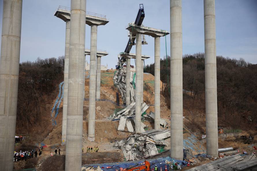 Salvage operation at a collapsed highway construction site in Cheonan