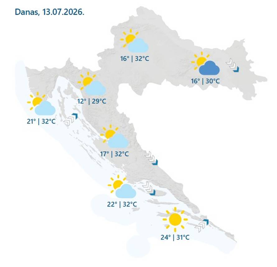 PAKLENI DAN Temperature do 32, evo gdje su mogući pljuskovi