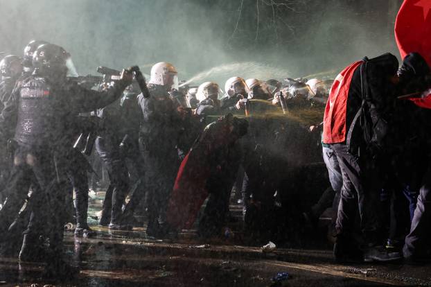 People take part in a protest on the day Istanbul Mayor Ekrem Imamoglu was jailed as part of a corruption investigation, in Istanbul