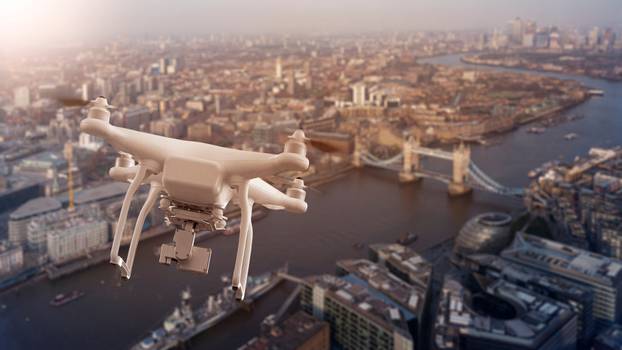 Multicopter,Drone,Flying,Over,The,Cityscape,Of,London,,England,,United