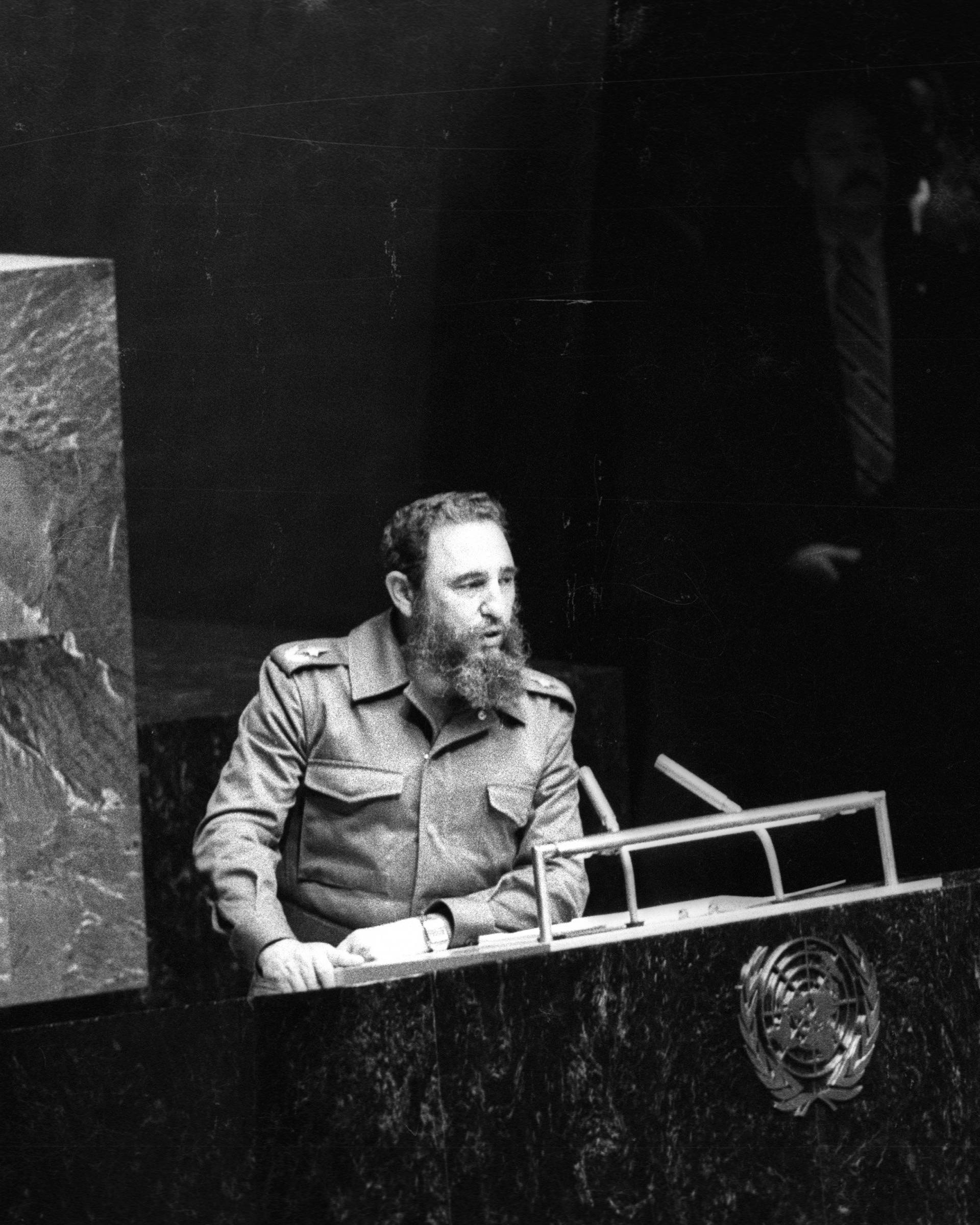 File photo of then Cuban President Fidel Castro addressing the audience as president of the Non-Aligned Movement at the United Nations in New York