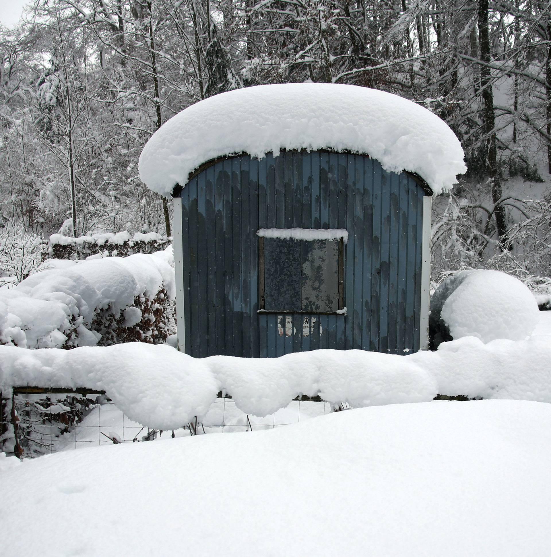 A construction trailer is seen after heavy snowfall near Reitham