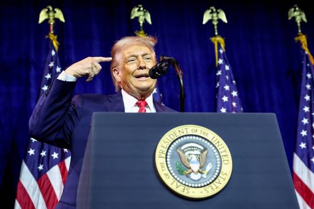 U.S. President Donald Trump addresses House Republicans at the Kennedy Center in Washington