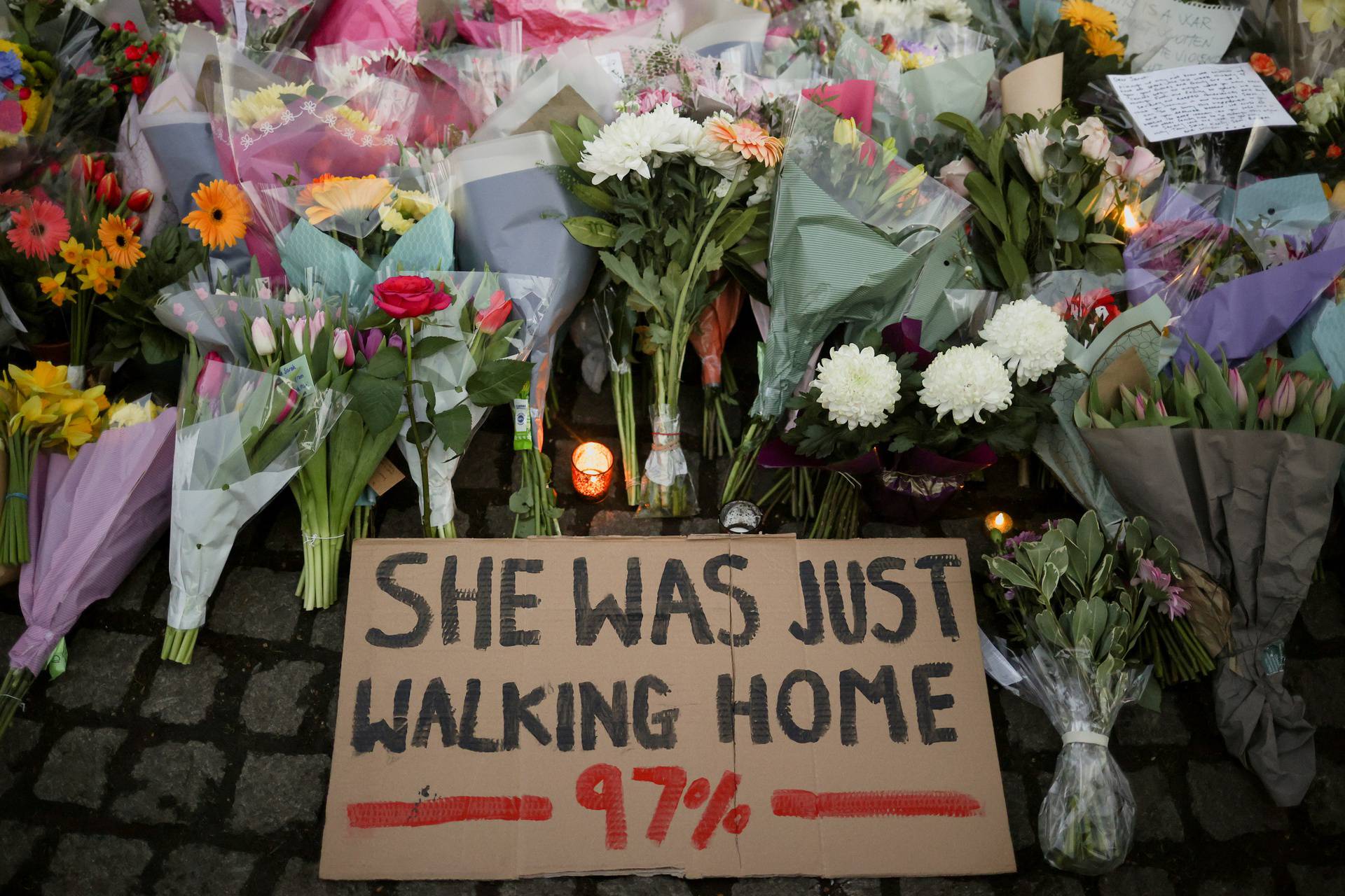 Memorial site at the Clapham Common Bandstand, following the kidnap and murder of Sarah Everard in London