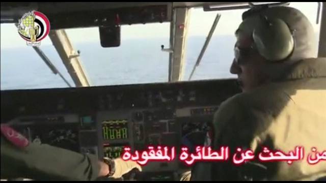 Pilots of an Egyptian military plane take part in a search operation for the EgyptAir plane that disappeared in the Mediterranean Sea