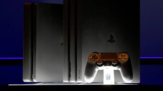 A Sony PlayStation 4 Pro is displayed during a launch event in New York