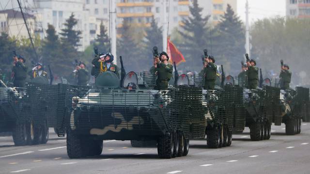FILE PHOTO: Belarusian members of the military take part in the Victory Day parade, which marks the anniversary of the victory over Nazi Germany in World War Two