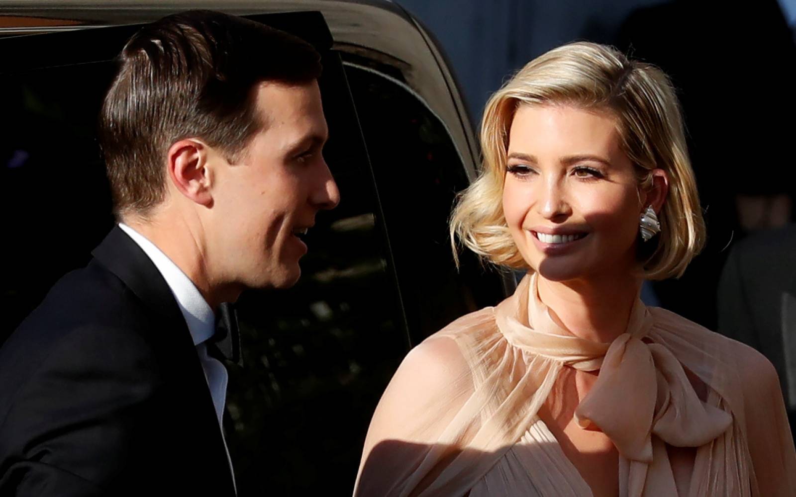 Ivanka Trump and her husband Senior Advisor to the President of the United States Jared Kushner  arrive to attend the wedding of fashion designer Misha Nonoo at Villa Aurelia in Rome