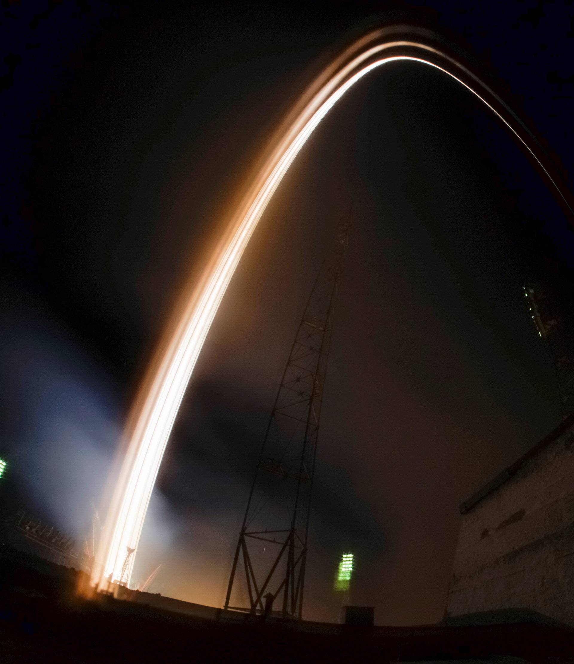 The Soyuz MS-03 spacecraft carrying the crew of Whitson of the U.S., Novitskiy of Russia and Pesquet of France blasts off to the International Space Station (ISS) from the launchpad at the Baikonur cosmodrome on this long axposure picture, Kazakhstan