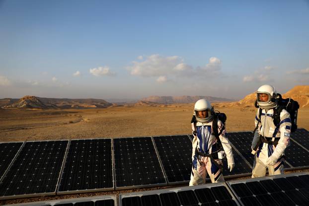 Israeli scientists participate in an experiment simulating a mission to Mars, at the D-MARS Desert Mars Analog Ramon Station project of Israel