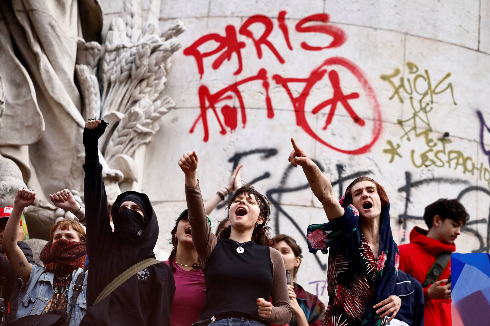 People protest against the French far-right Rassemblement National party, in Paris