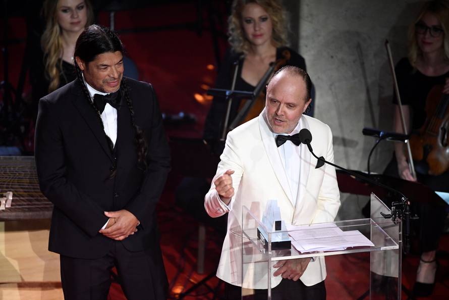 Robert Trujillo and Lars Ulrich, members of Metallica, attend the 2018 Polar Music Prize award cermony at Grand hotel in Stockholm