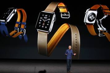 Jeff Williams discusses the Apple Watch Series 2 during an Apple media event in San Francisco