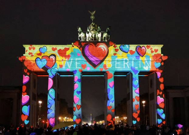 The Brandenburg Gate is illuminated during the Festival of Lights in Berlin