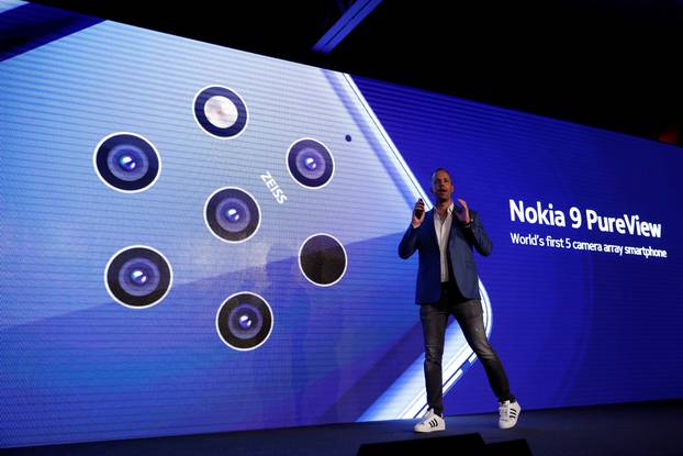 HMD Global Product Officer Juho Sarvikas, presents the new Nokia 9 PureView during the Mobile World Congress in Barcelona