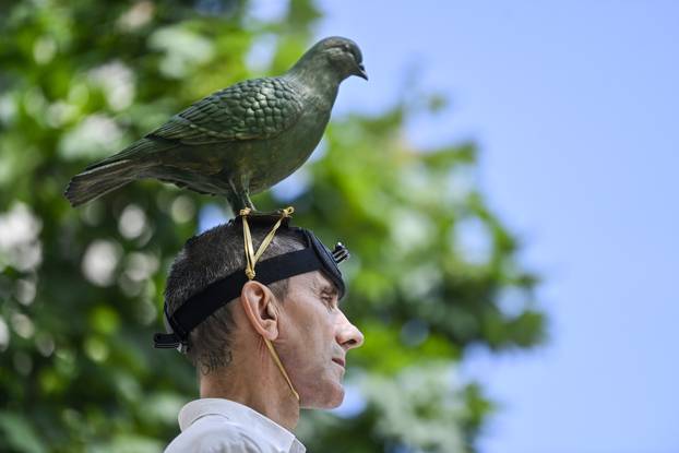Zagreb: Noć Performansa - Siniša Labrović  - A monument to the pigeon na Cvjetnom trgu
