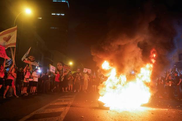 Protest demanding release of hostages held in Gaza, in Tel Aviv