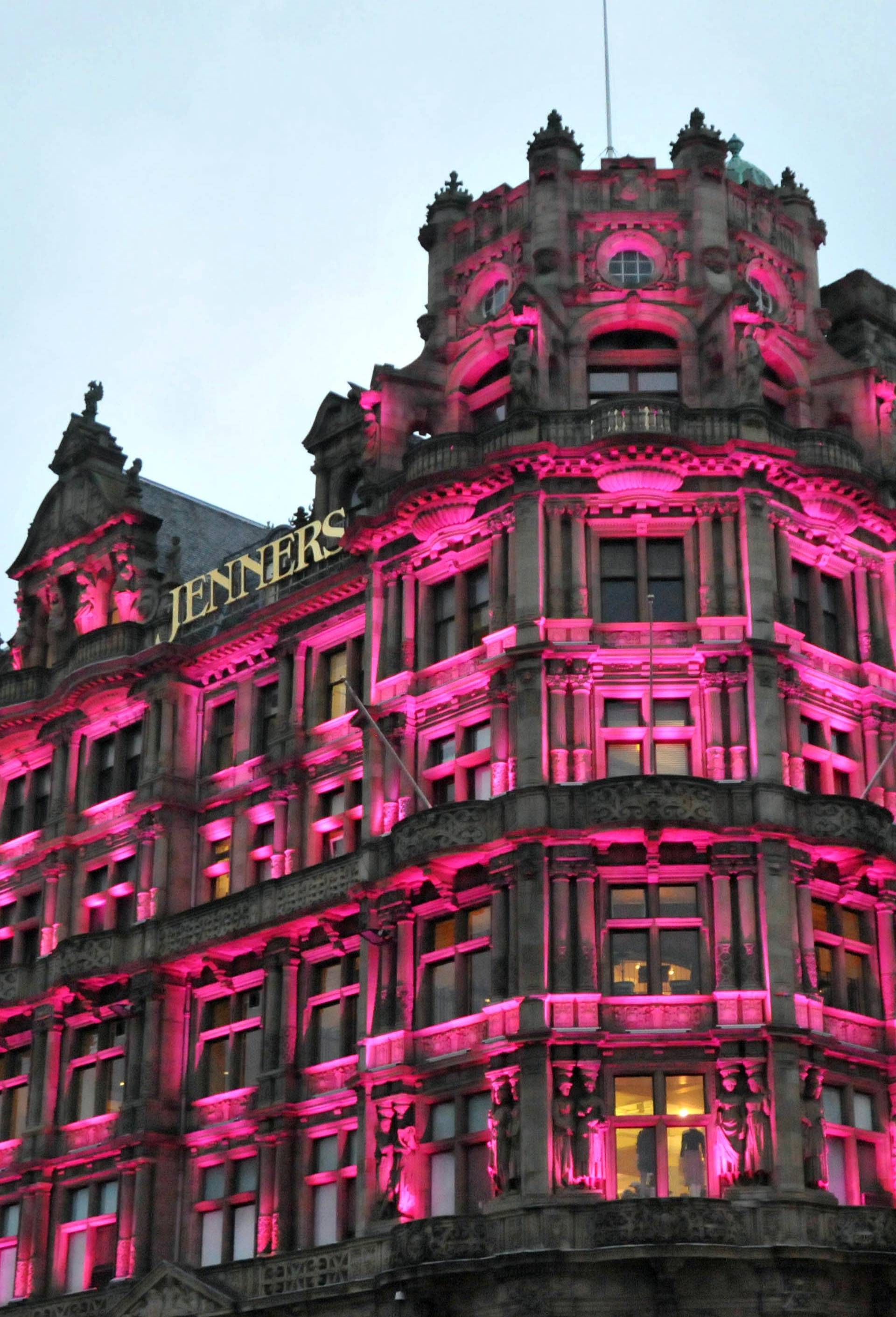 Liz Hurley and Shane Warne turn on the pink lights at Jenners in Edinburgh, UK