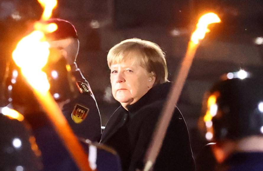 Outgoing German Chancellor Merkel is honoured with Grand Tattoo, in Berlin