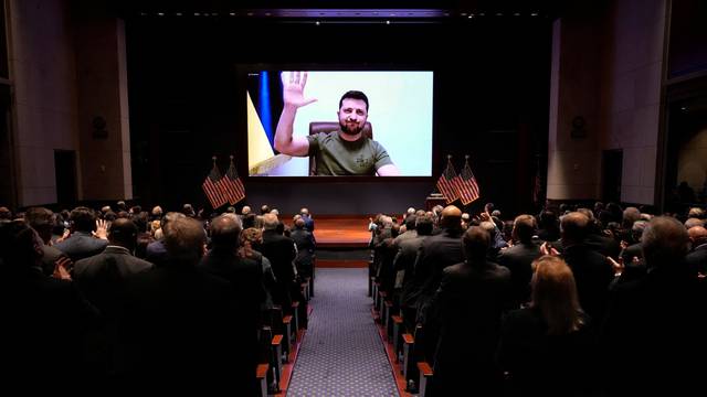 Ukrainian President Volodymyr Zelenskyy delivers a virtual address to Congress at the Capitol