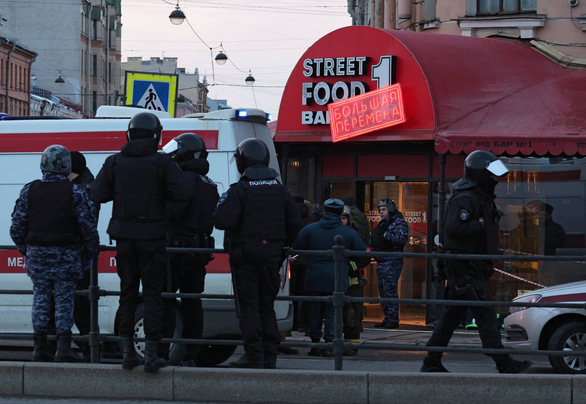 The site of an explosion in a cafe in Saint Petersburg