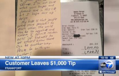 Nepoznati muškarac ostavio mu 1000 $ napojnice i poruku