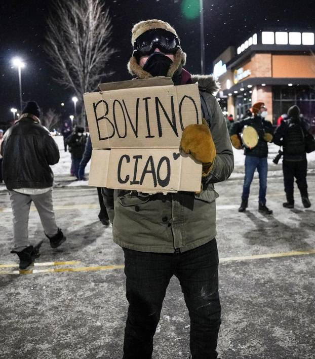 Protest outside the hotel where Bovino, who has been removed from his role, is reportedly staying, in Maple Grove