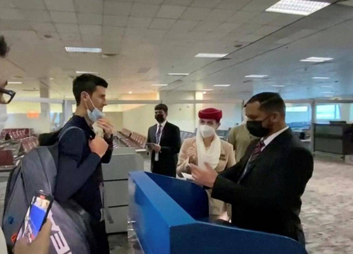 FILE PHOTO: Serbian tennis player Djokovic is seen boarding flight to Belgrade from Dubai airport