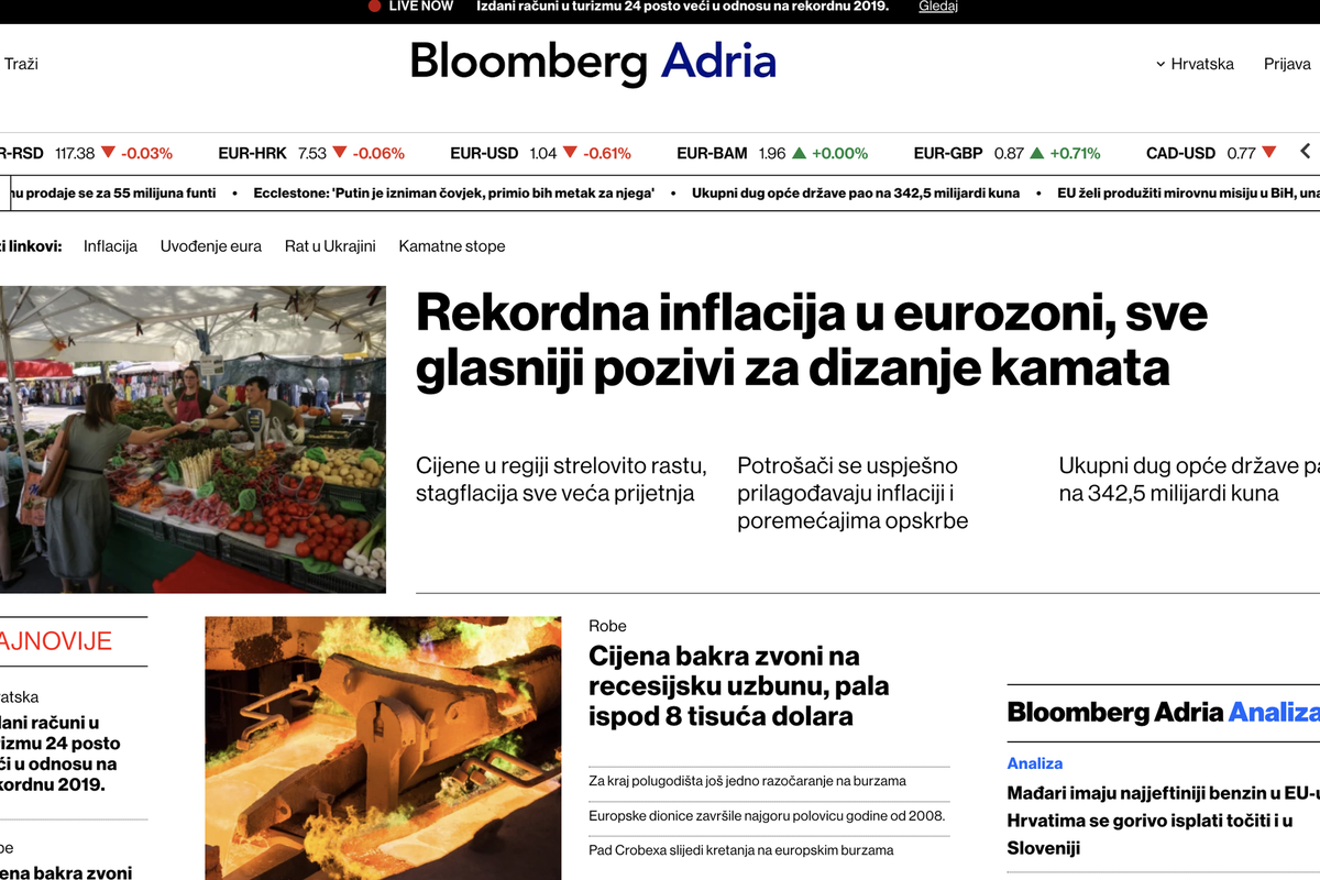 Bloomberg Adria službeno počela s radom: Platforma za poslovne i financijske vijesti
