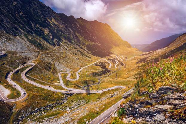 Transfagarasan pass in summer. Crossing Carpathian mountains in 