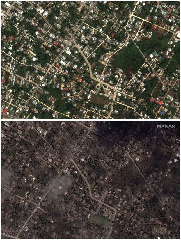 Satellite images show homes and buildings before and after the main eruption of the Hunga Tonga-Hunga Ha'apai volcano, in Nuku'alofa