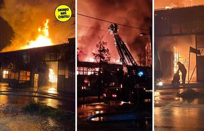 VIDEO Borba s buktinjom kod Velike Gorice. Požar usred noći gutao tvornicu parketa i pilanu